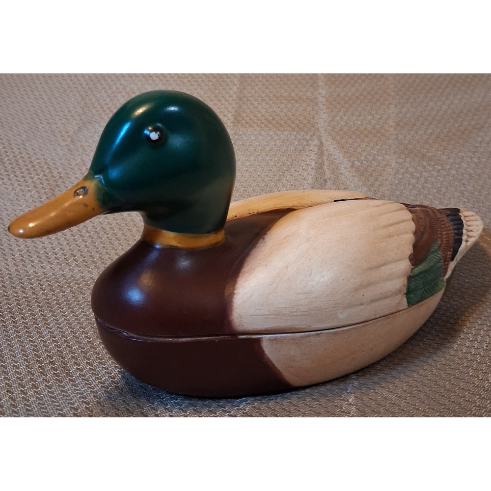 Vintage 1978 Avon Mallard Duck Ceramic Trinket Box Handcrafted Brazil 8.5 Inch